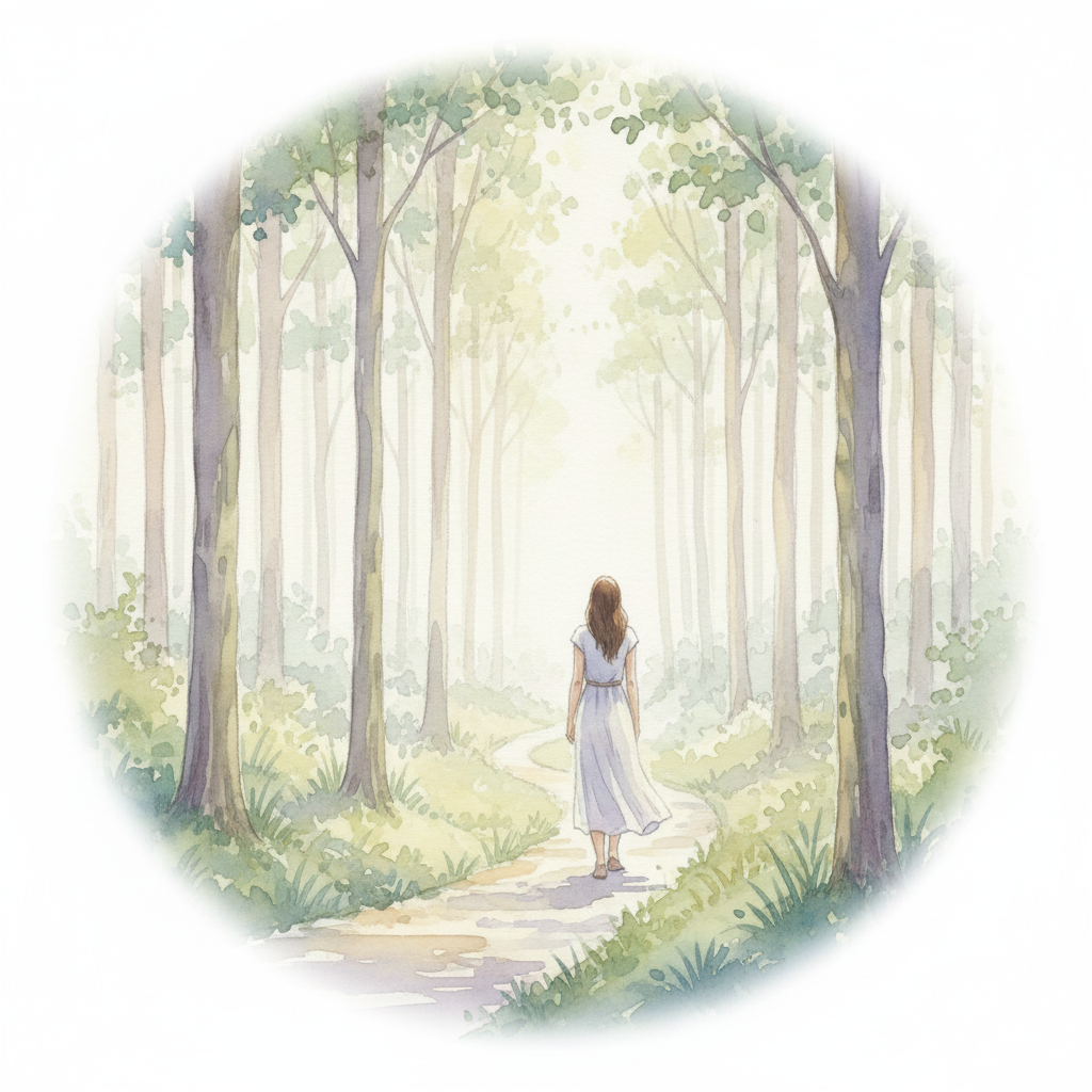 Femme dans la brume forêt